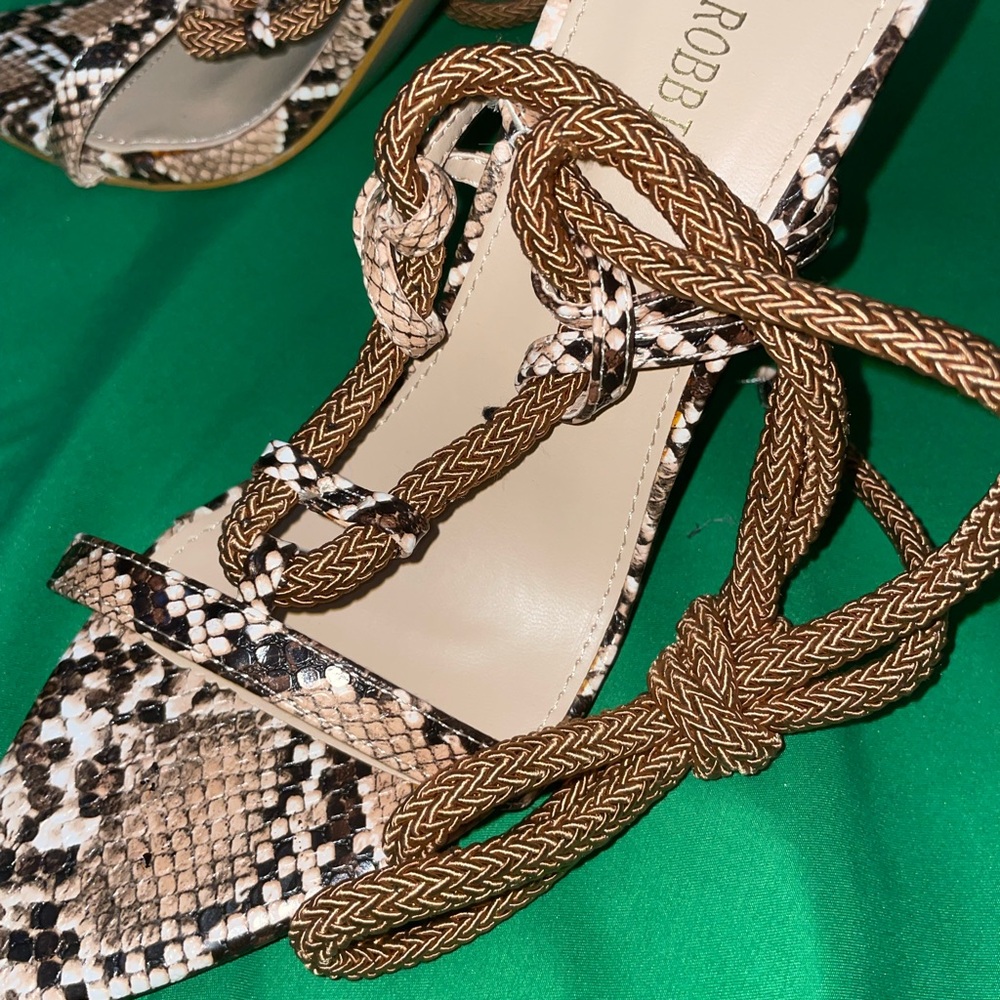 Cape Robbin Snakeskin Lace-Up Heels in Black and Tan - Picture 3 of 4